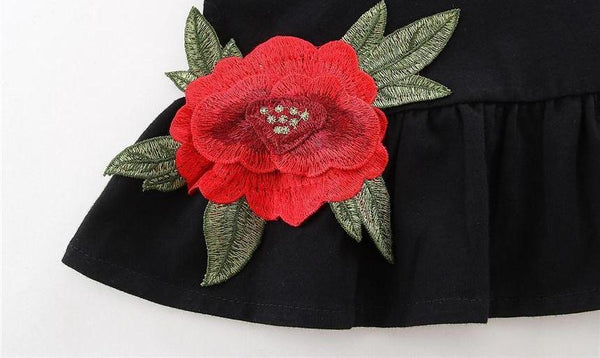 Rose Embroided Black Dress