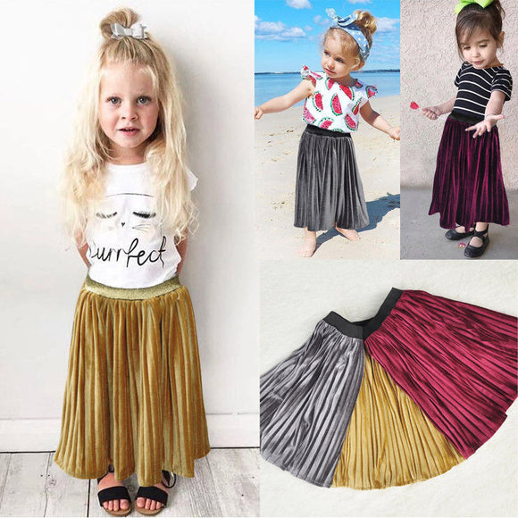 Pleated Velvet Long Skirt