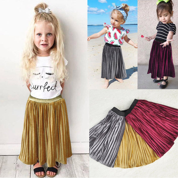 Pleated Velvet Long Skirt