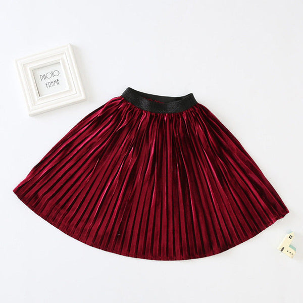 Pleated Velvet Long Skirt