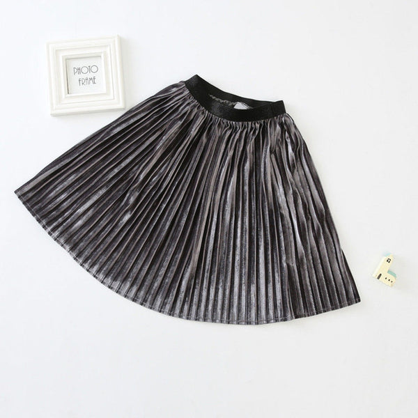 Pleated Velvet Long Skirt