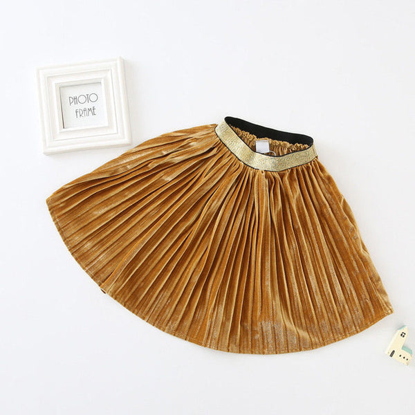 Pleated Velvet Long Skirt