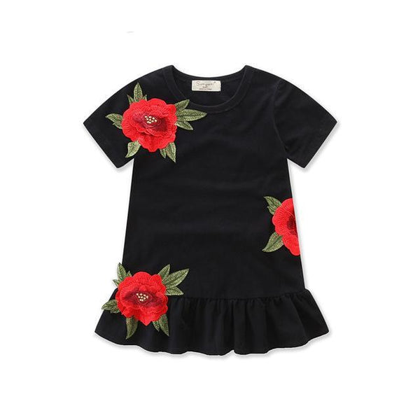 Rose Embroided Black Dress
