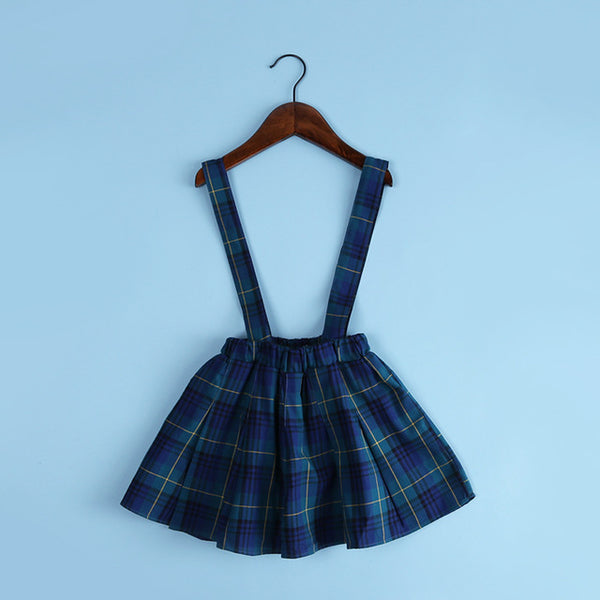 Girls Plaid Suspender Skirts