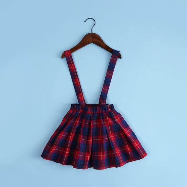 Girls Plaid Suspender Skirts